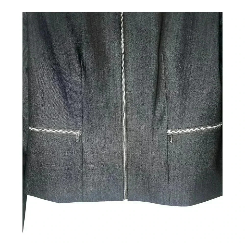 Calvin Klein Womens Denim Blue Peplum Zip Up Blazer, Size 8 - Picture 6 of 10